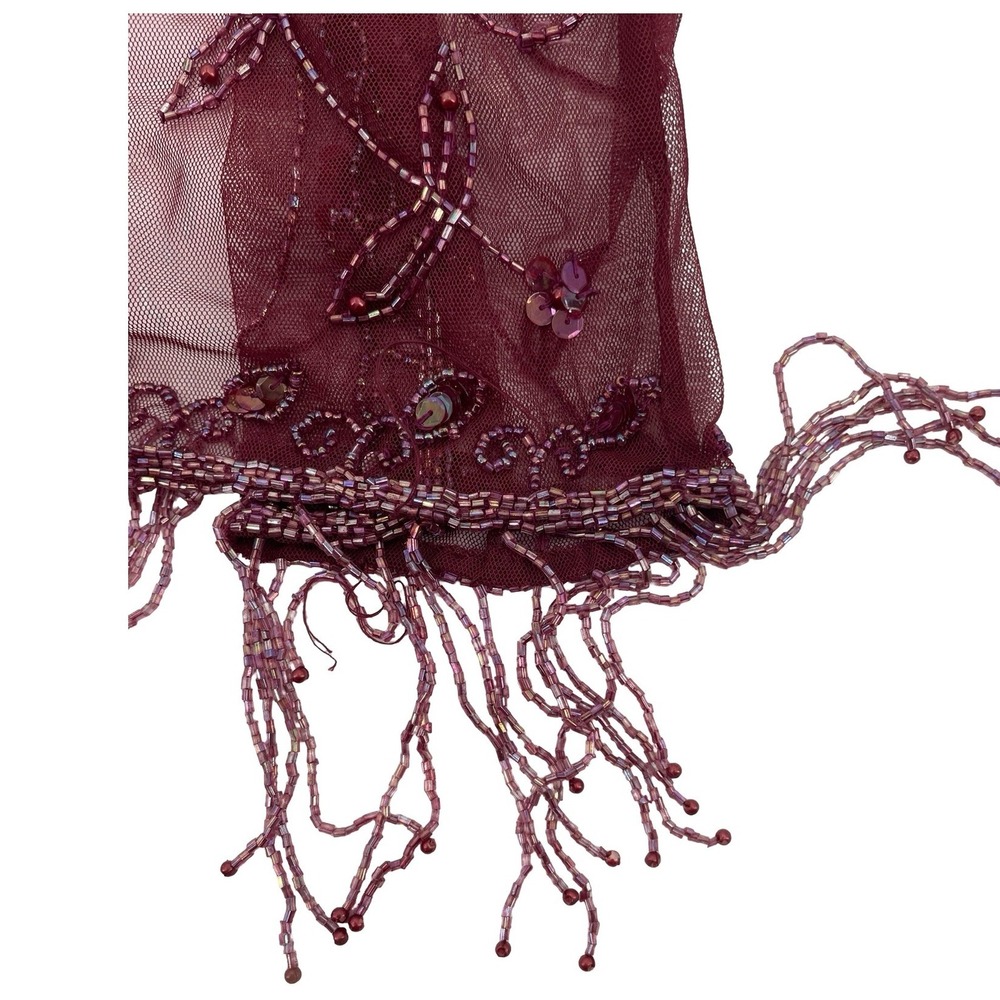 Unbranded Women Cardigan Bolero Shrug Vintage Burgundy Mesh Beaded One Size - Picture 4 of 8